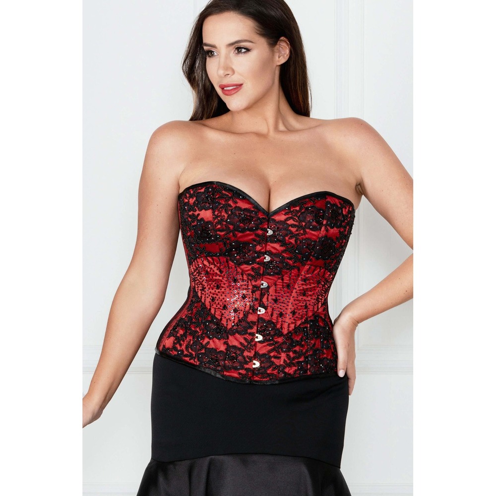 Corset Story Beaded Lace Corset 42 Red Black Gothic Burlesque Steampunk Top NWT